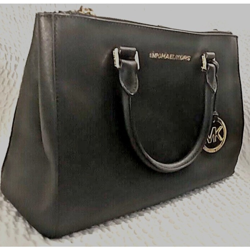 Women's Michael Kors Sutton Black Medium Satchel Saffiano Leather Purse